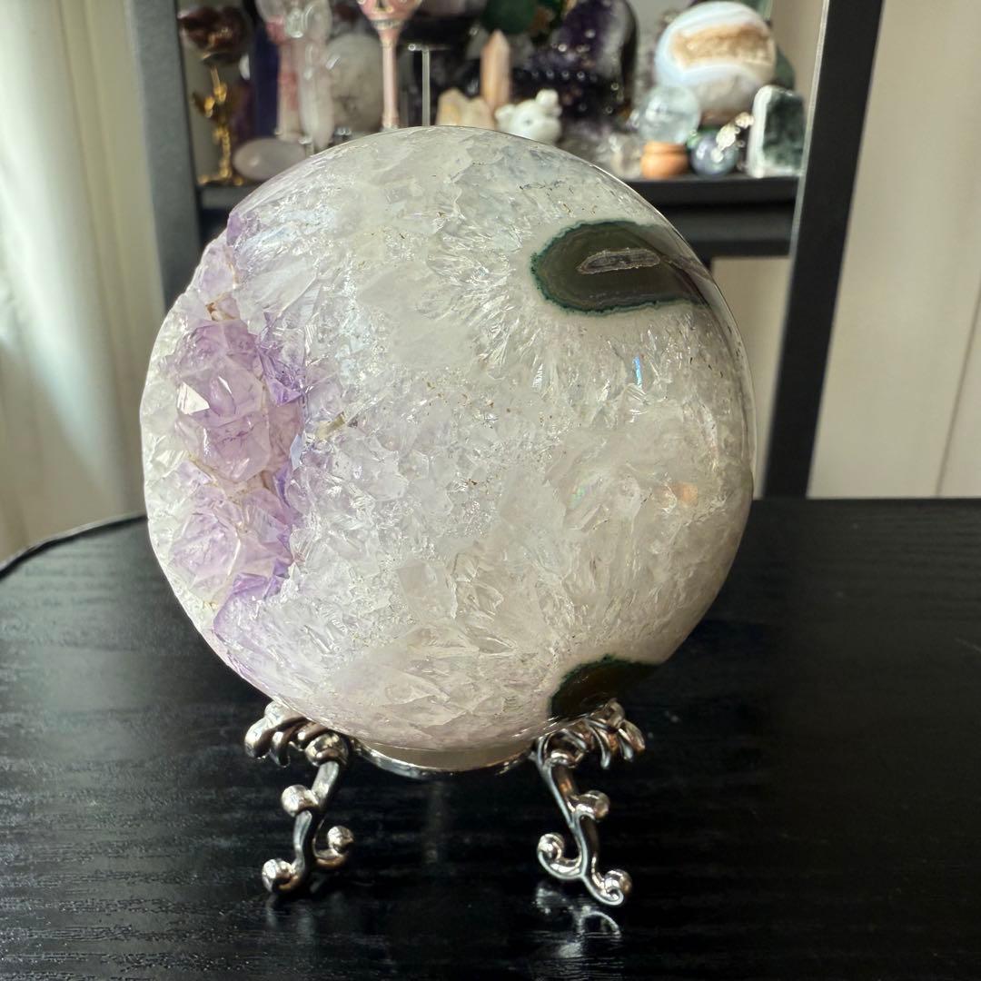 天然石アメジストの笑い口　置物　スフィアNO.011614
