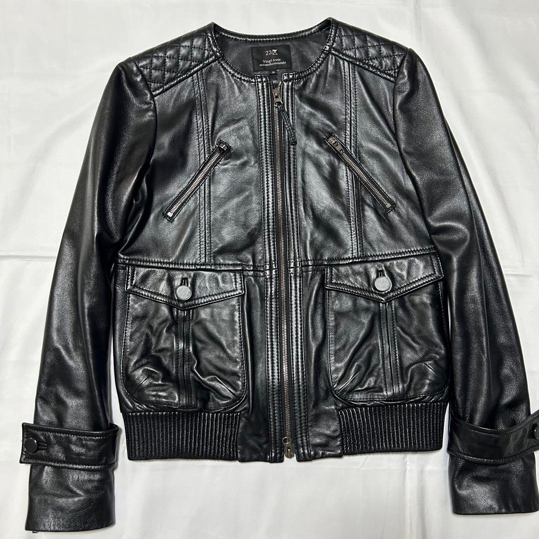 極美品 23区 羊革 レザージャケット シングル ラムレザー レディース 黒