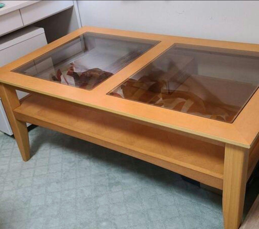 木製センターテーブル ガラス天板