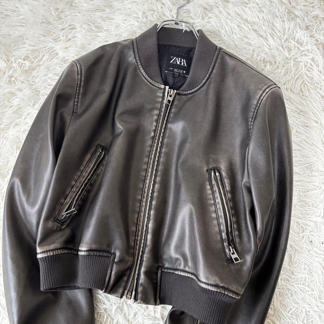 ZARA✨洗える　フェイクレザー　G1フライトジャケット ダメージ加工　短丈