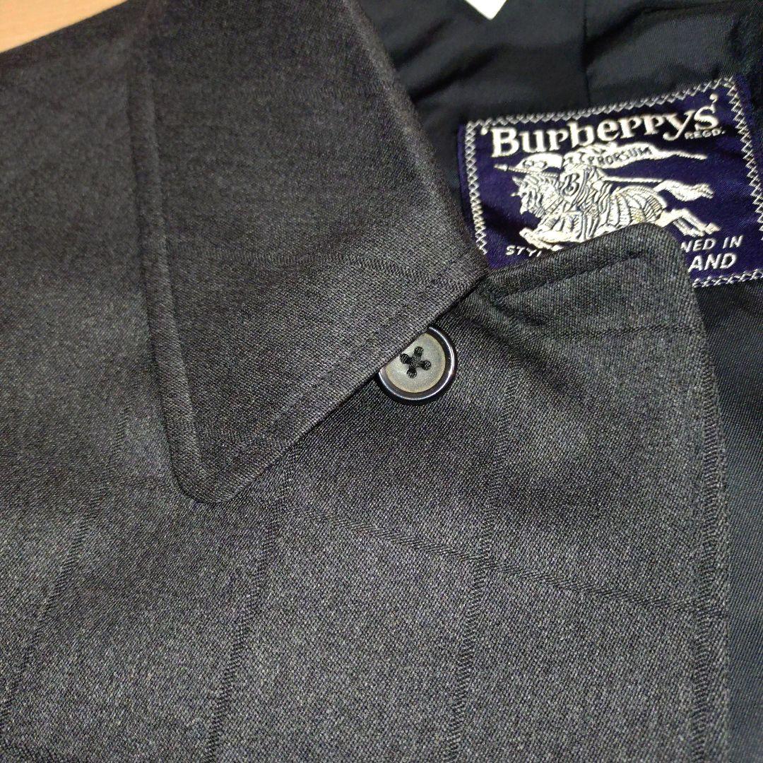 Burberry's　ダークグレー チェック ステンカラーコートWOOL100%