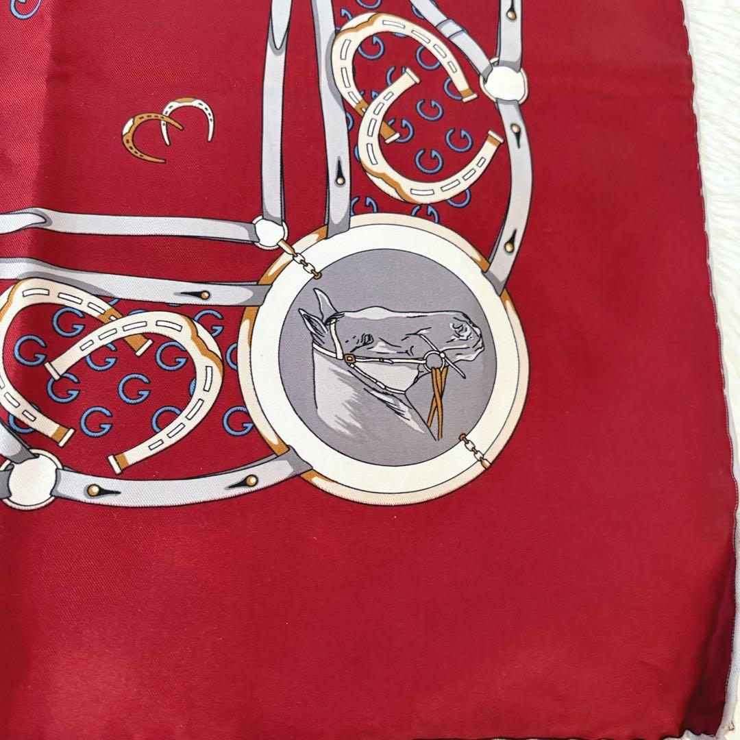 GUCCI ヴィンテージ スカーフ 馬モチーフ シルク100% イタリア製　赤系