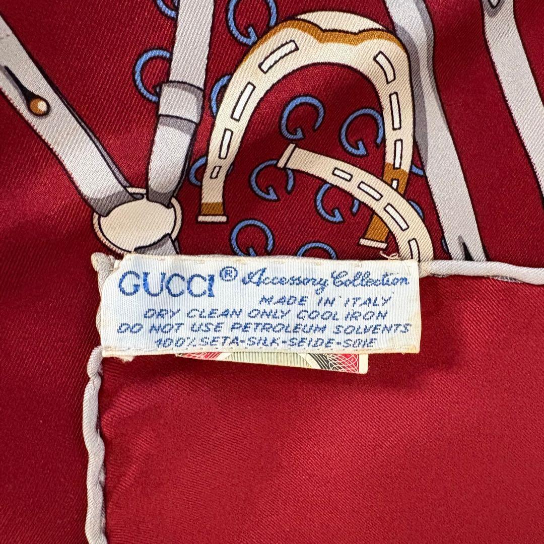GUCCI ヴィンテージ スカーフ 馬モチーフ シルク100% イタリア製　赤系