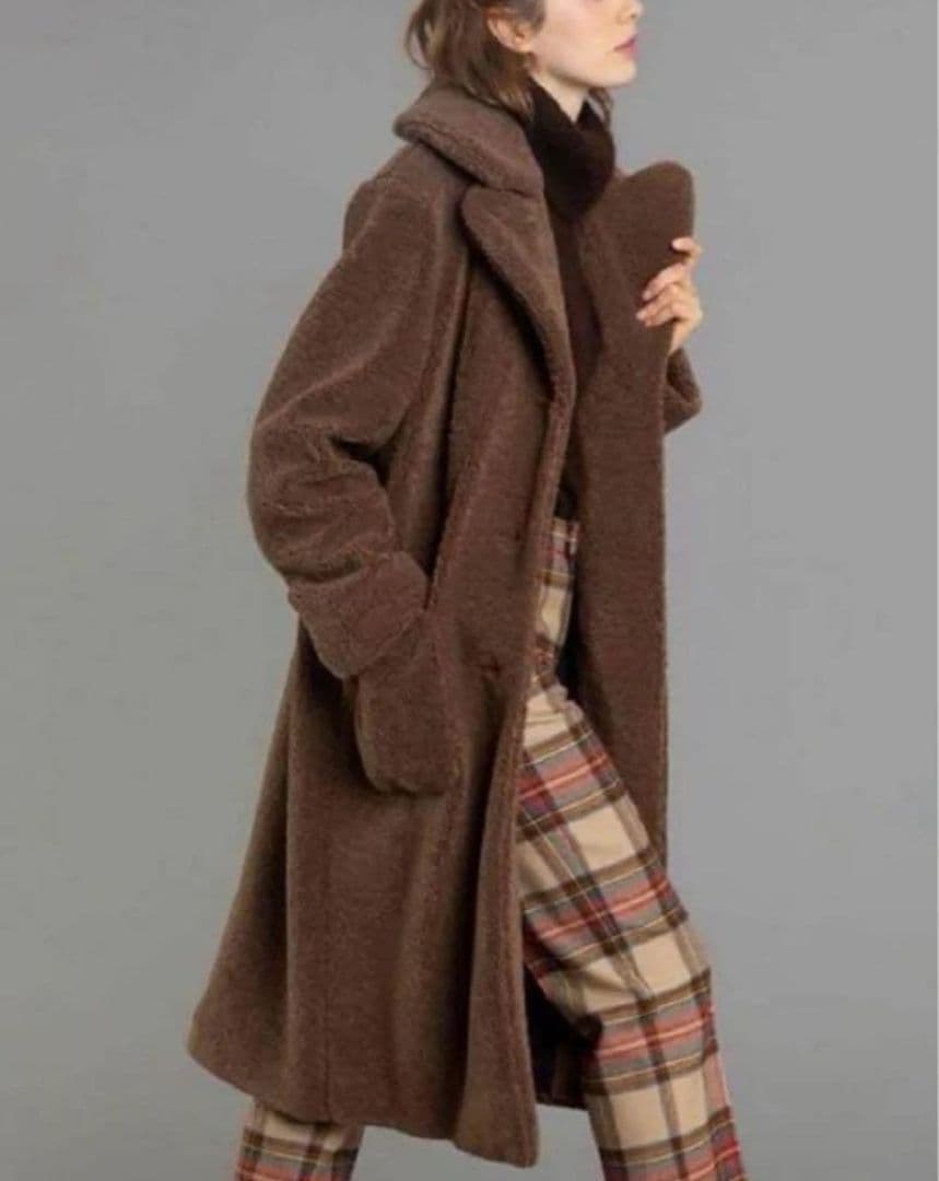【美品】アニエスベー テディベア MANTEAU ボア コート ロング 茶 L