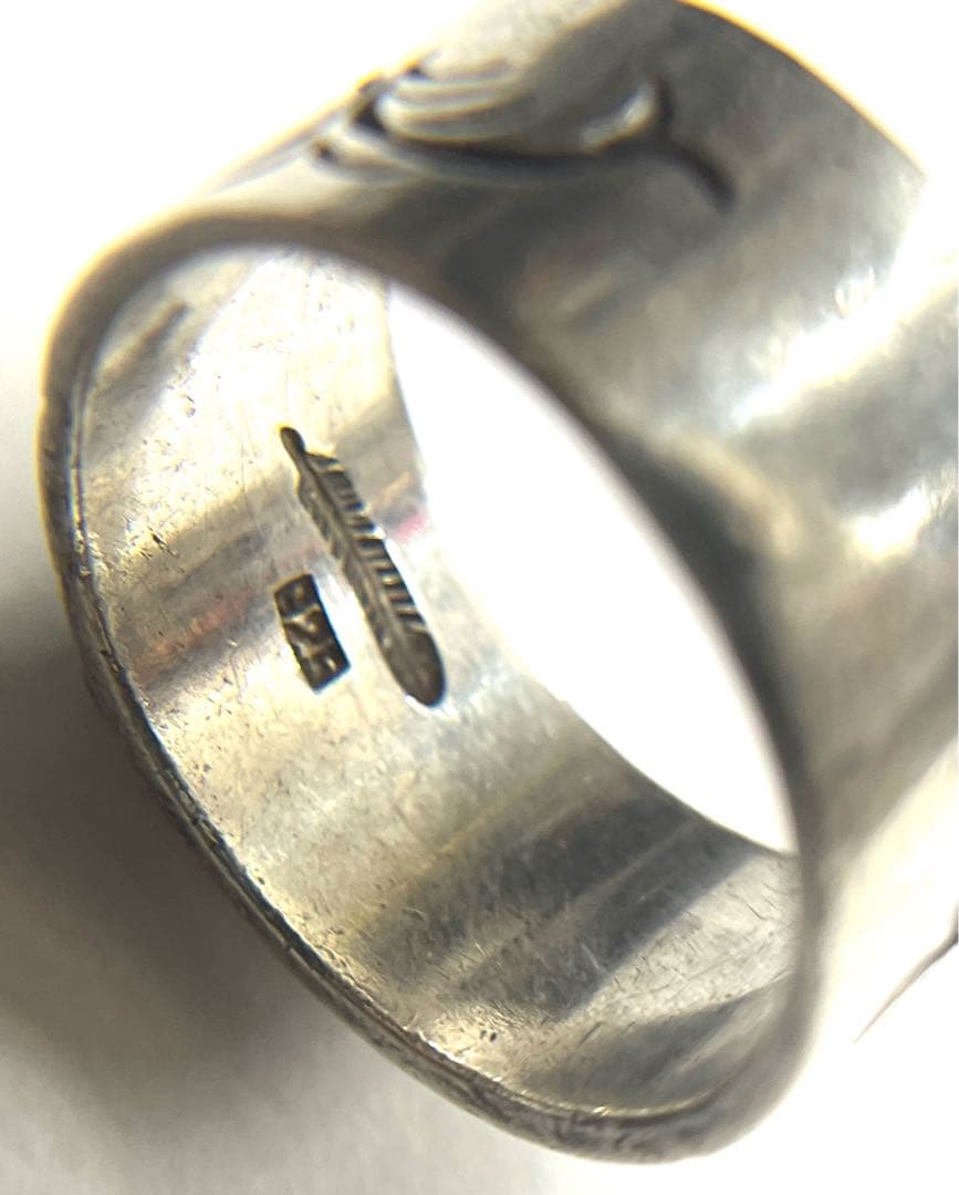 silver925 平打ち ターコイズ リング 指輪 フェザー刻印 #22.0