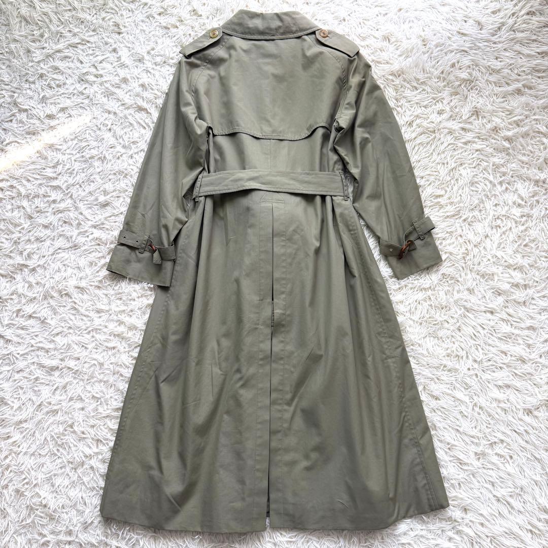 美品☆バーバリー トレンチコート ロングコート グリーン ノバチェック ベルト