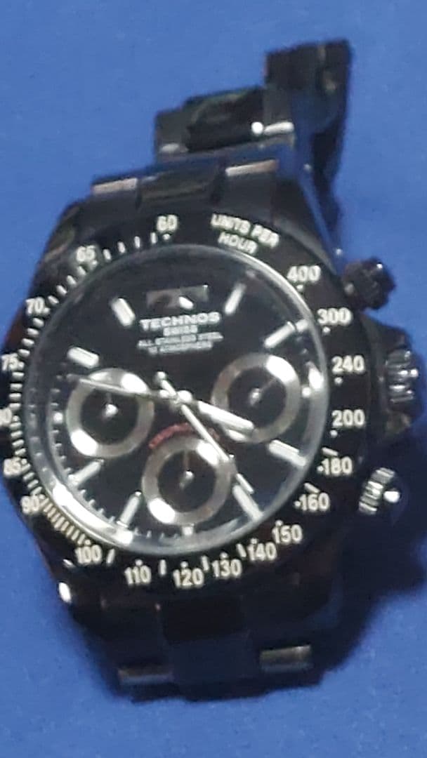 r*7様 TECHNOS ブラック クロノグラフ腕時計