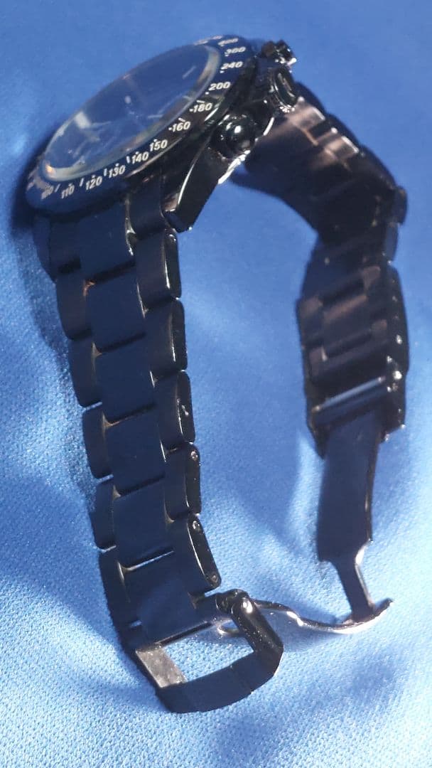 r*7様 TECHNOS ブラック クロノグラフ腕時計