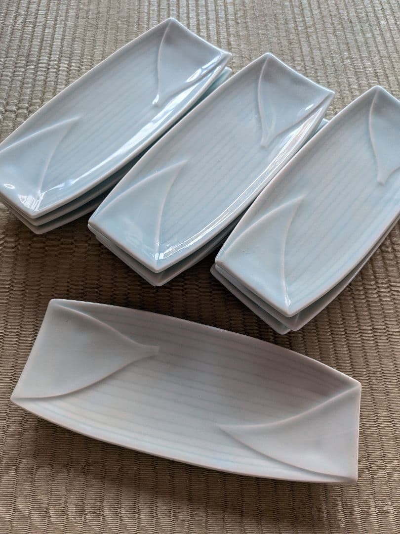 スガ20/笹の葉モチーフ上品な長皿10枚セット(+在庫あり要相談)ブルー系