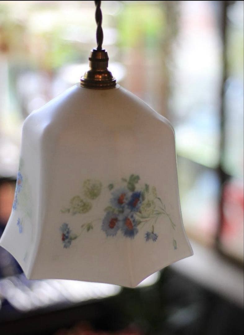 イギリス 矢車草のハンドプリント アンティーク ランプシェード