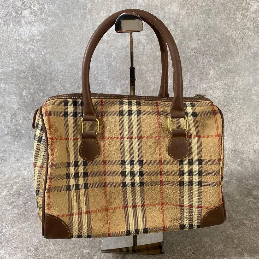 バーバリーロンドン　ノバチェック チェック PVC レザー ボストンバッグ