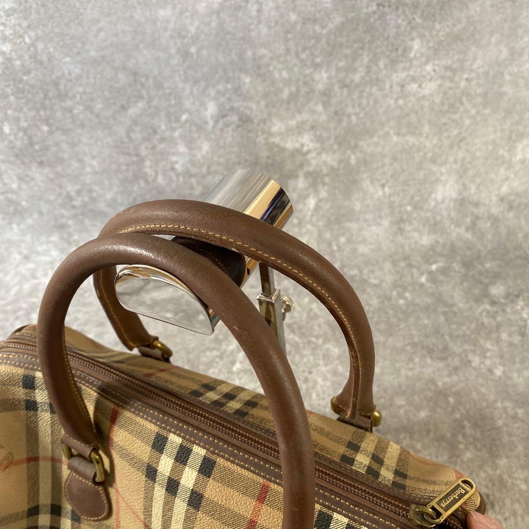 バーバリーロンドン　ノバチェック チェック PVC レザー ボストンバッグ