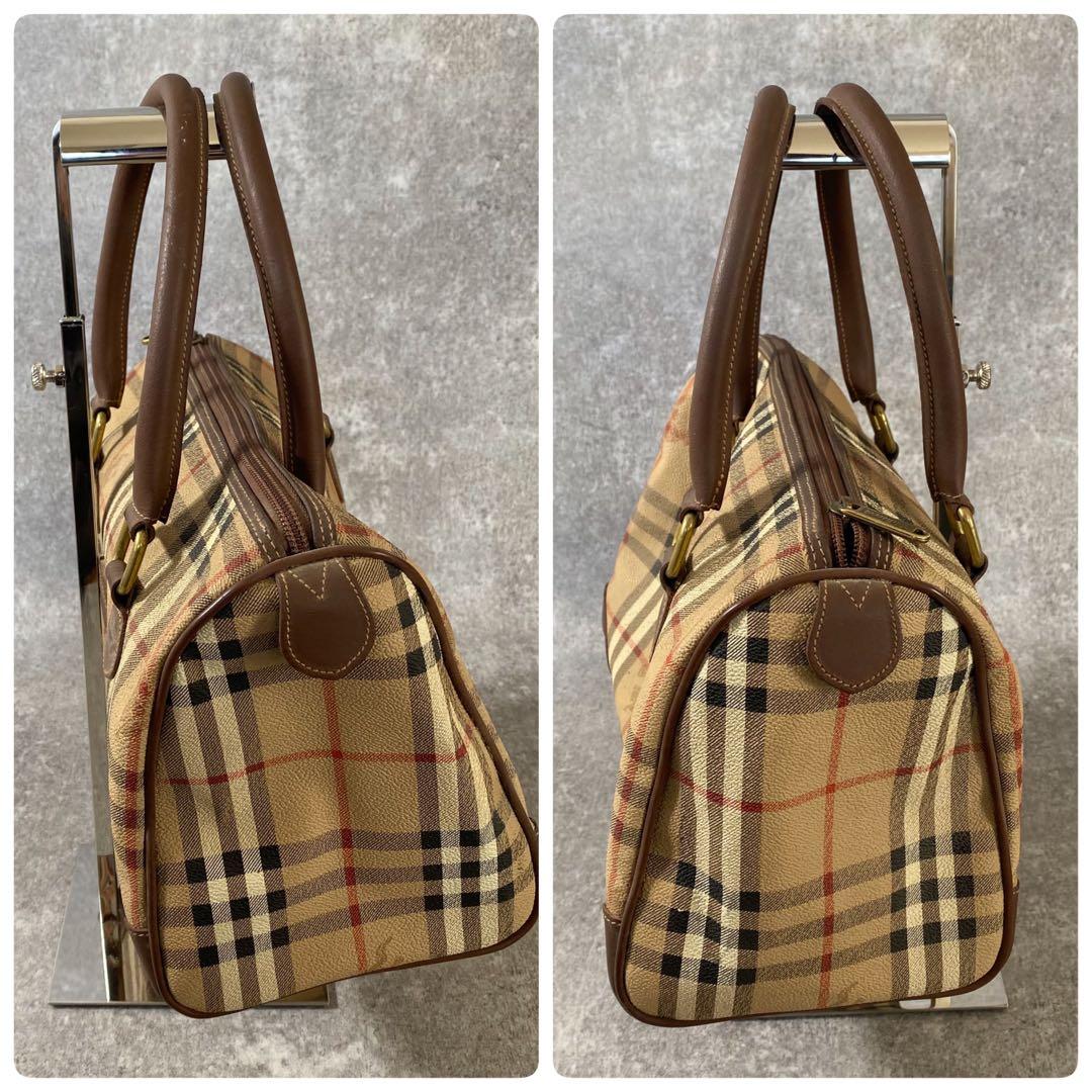 バーバリーロンドン　ノバチェック チェック PVC レザー ボストンバッグ