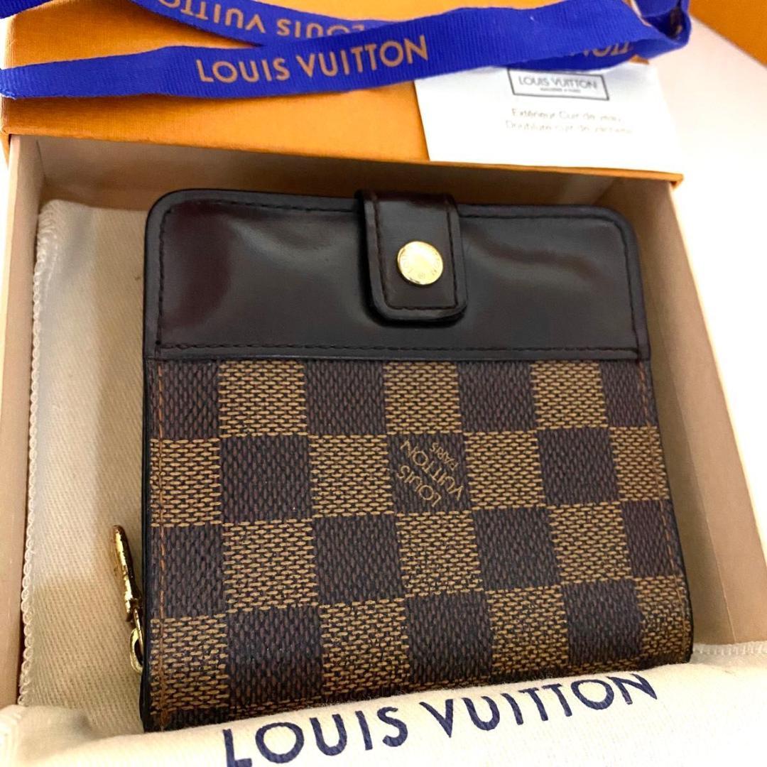 ルイ ヴィトン◎ダミエ コンパクトジップ エベヌ 二つ折り ラウンドファスナー