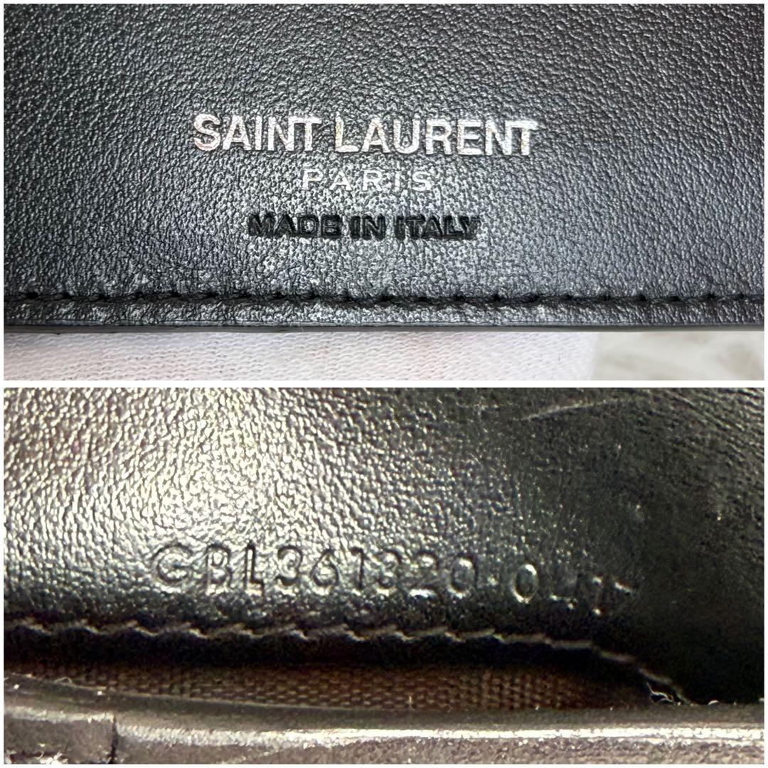 未使用級✨サンローラン 二つ折り 財布 YSL シールドワッペン 黒/ブラック