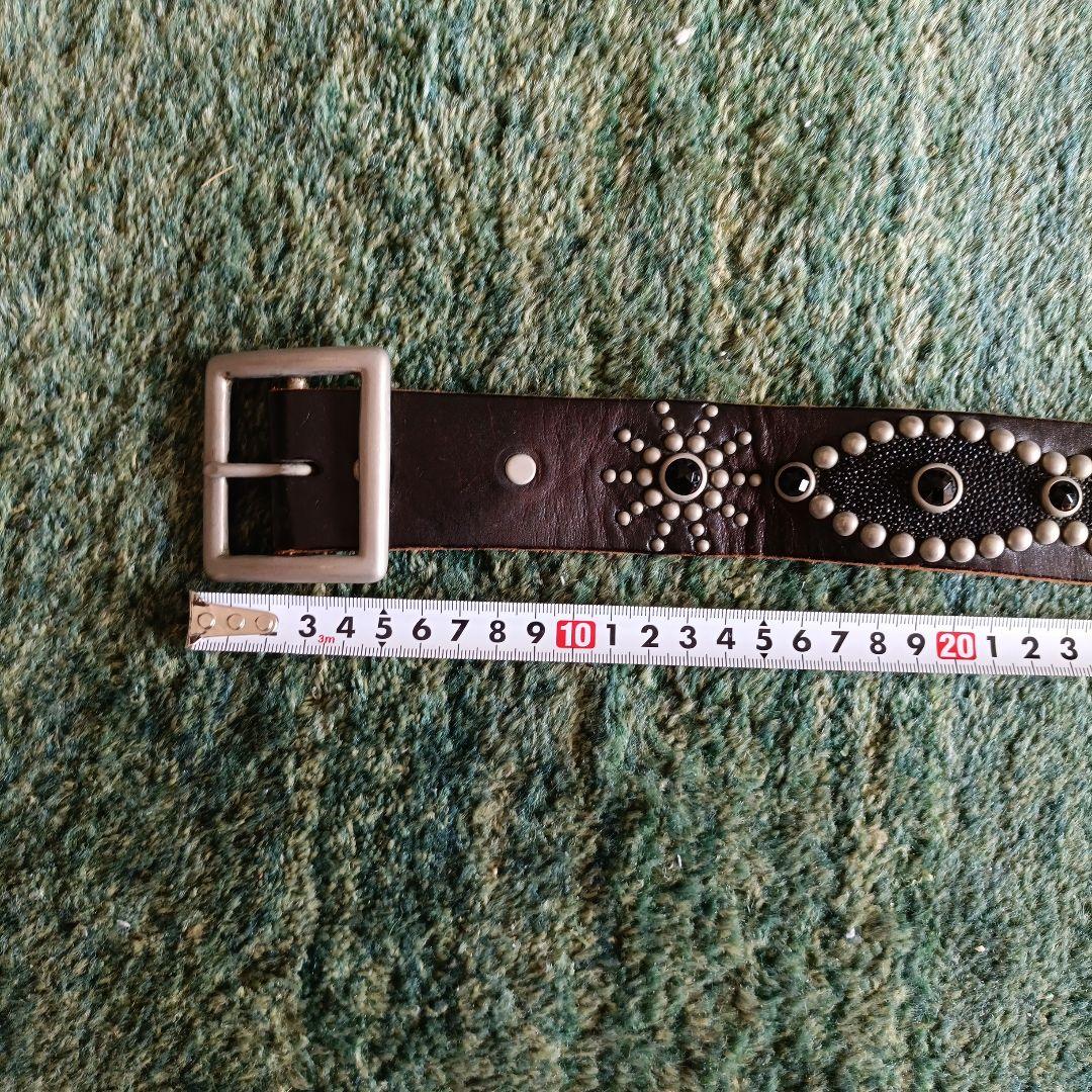ブラウンビーズ装飾レザーベルト 28インチ