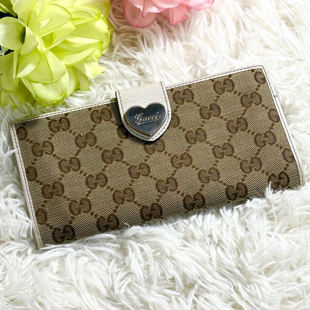 美品✨GUCCI GGキャンバス ラブリーハート 長財布 ホワイト　白　折り財布