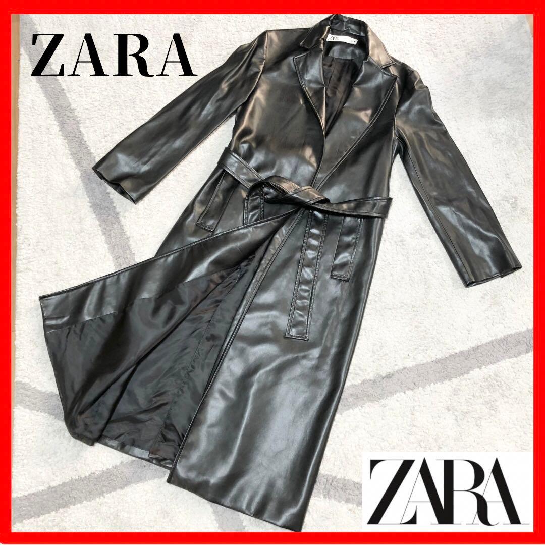 ☆大人気！【ZARA】ザラ　ロングコート　トレンチコート　フェイクレザー　メンズ
