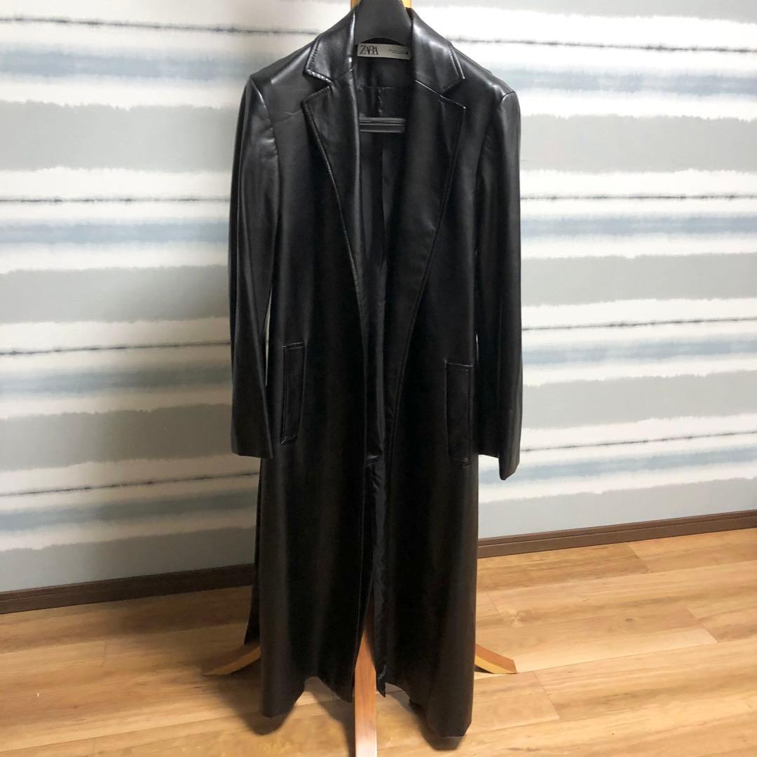 ☆大人気！【ZARA】ザラ　ロングコート　トレンチコート　フェイクレザー　メンズ