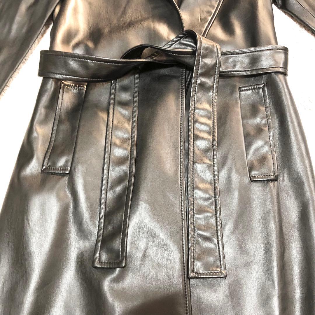 ☆大人気！【ZARA】ザラ　ロングコート　トレンチコート　フェイクレザー　メンズ