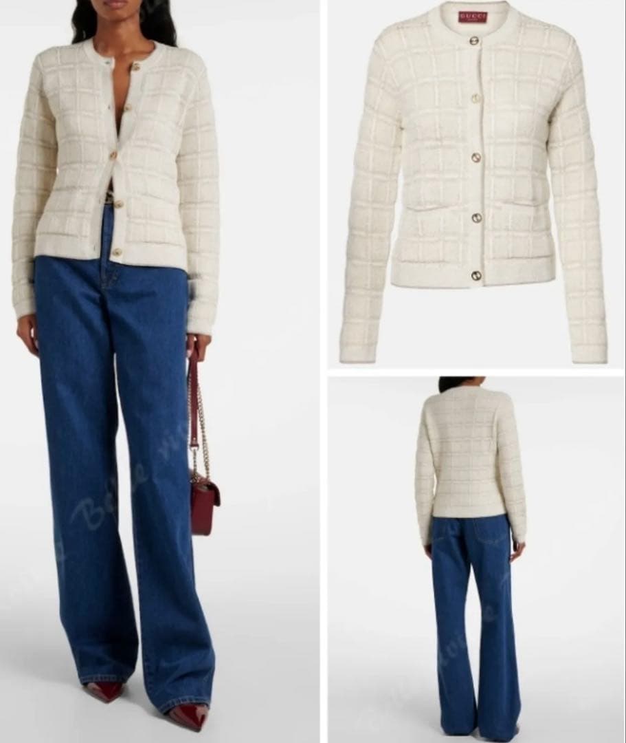 24AW/GUCCIチェック柄ラメウールジャガードジャケットグッチニットアウター