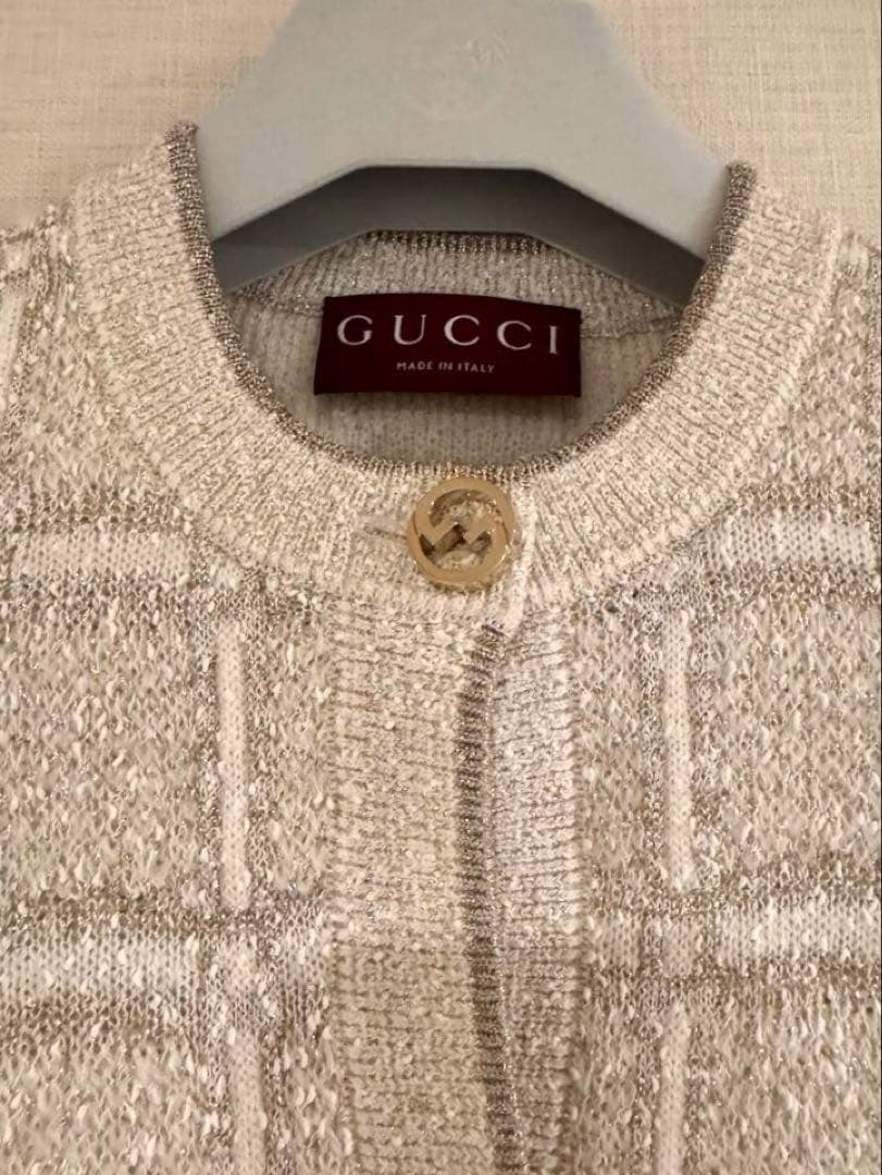 24AW/GUCCIチェック柄ラメウールジャガードジャケットグッチニットアウター