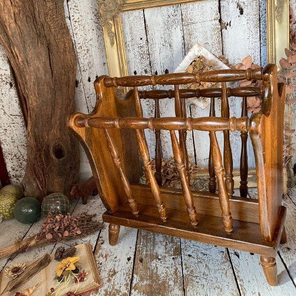 ヴィンテージ*飛騨産業 キツツキマーク*無垢材 ウッド マガジンラック*木製