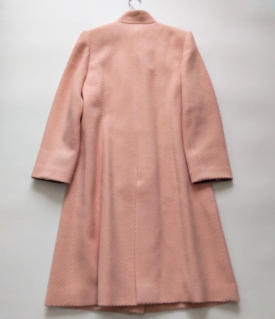 美品 レオナール スタンドカラー カシミヤ混 トリム ウール ロングコート 9号
