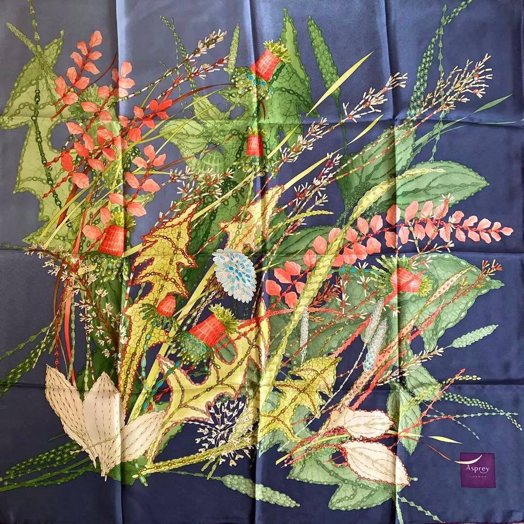 Asprey LONDONシルクスカーフ　フラワー柄 スカーフ 極美品　希少