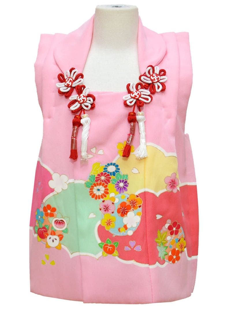 半額　在庫処分特価　七五三 3歳 女の子 正絹 手描き友禅　被布コート ピンク