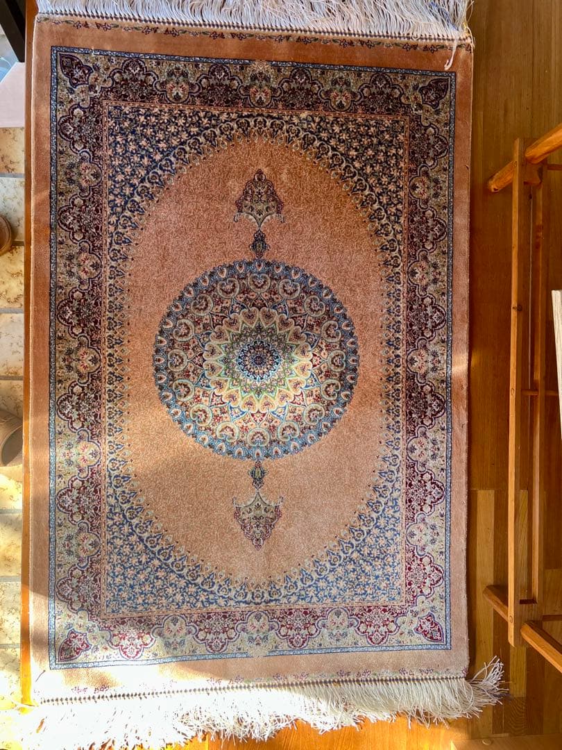 イラン、シルク銀柑敷物/サイズ:60x90cm…..mp1.