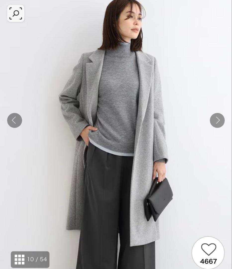 新品　インディヴィ　ウール　チェスターコート　ブルー系　34