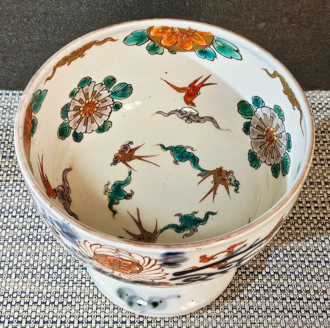 【上作品❗】江戸時代末期～明治初期　古伊万里　金彩色絵　花鳥図　盃洗　コンポート