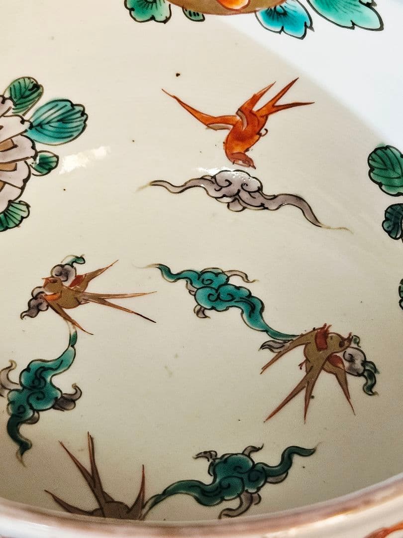 【上作品❗】江戸時代末期～明治初期　古伊万里　金彩色絵　花鳥図　盃洗　コンポート