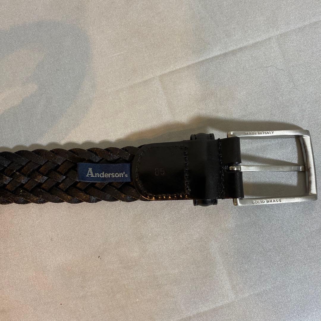 Anderson's 黒 編み込みレザーベルト　85