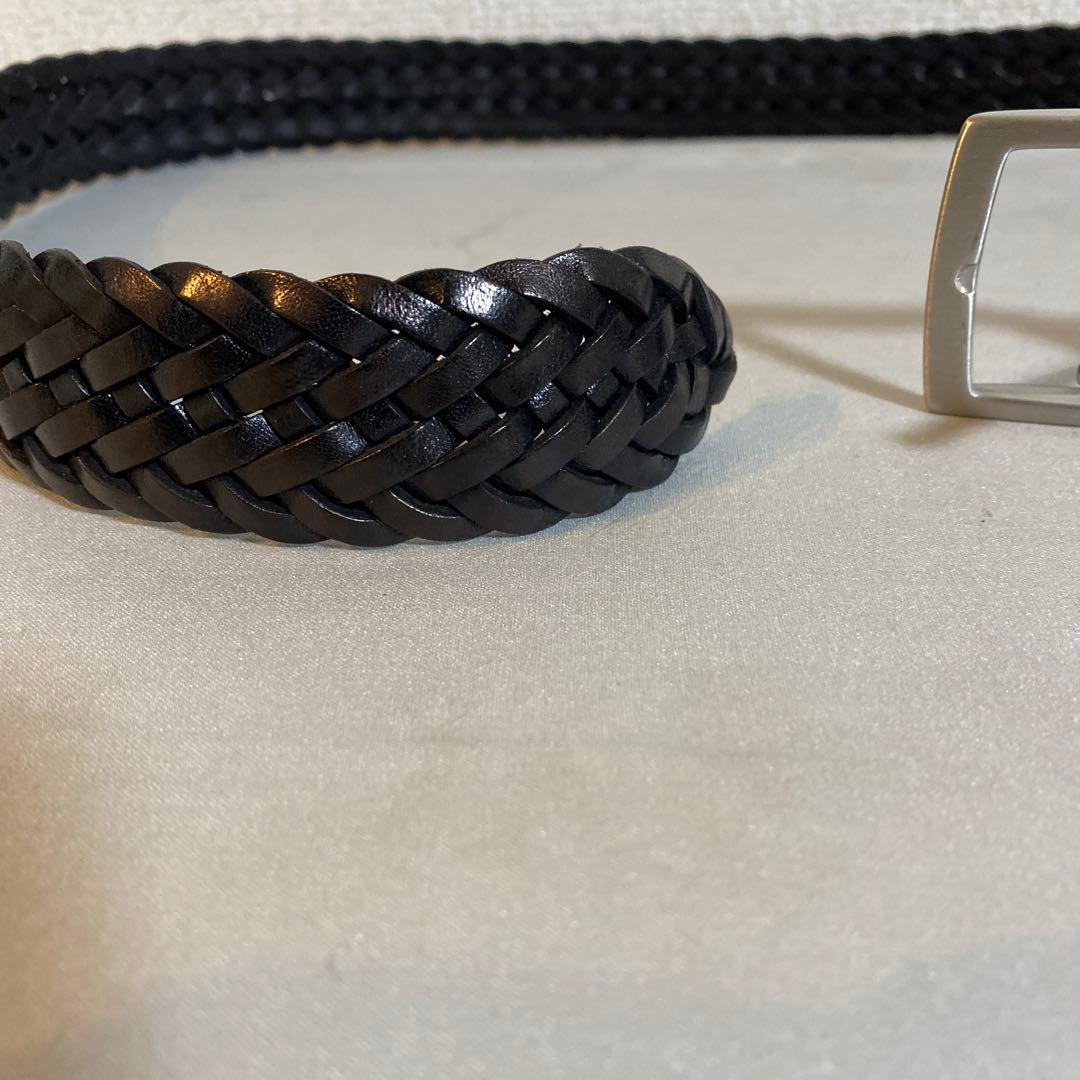 Anderson's 黒 編み込みレザーベルト　85