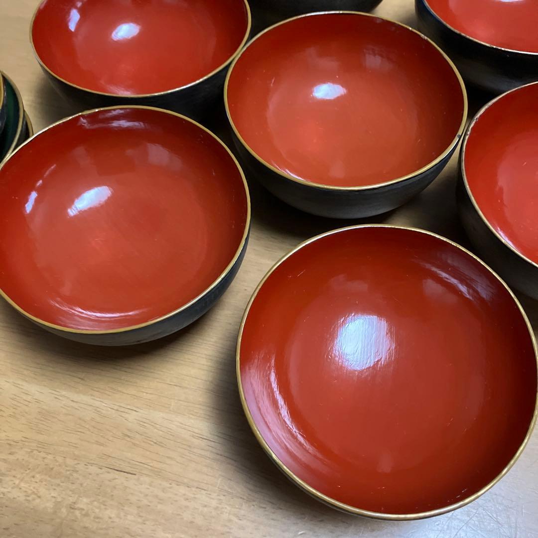 会津鉄錆塗（てつさびぬり）木製汁椀７客（明治〜大正時代）