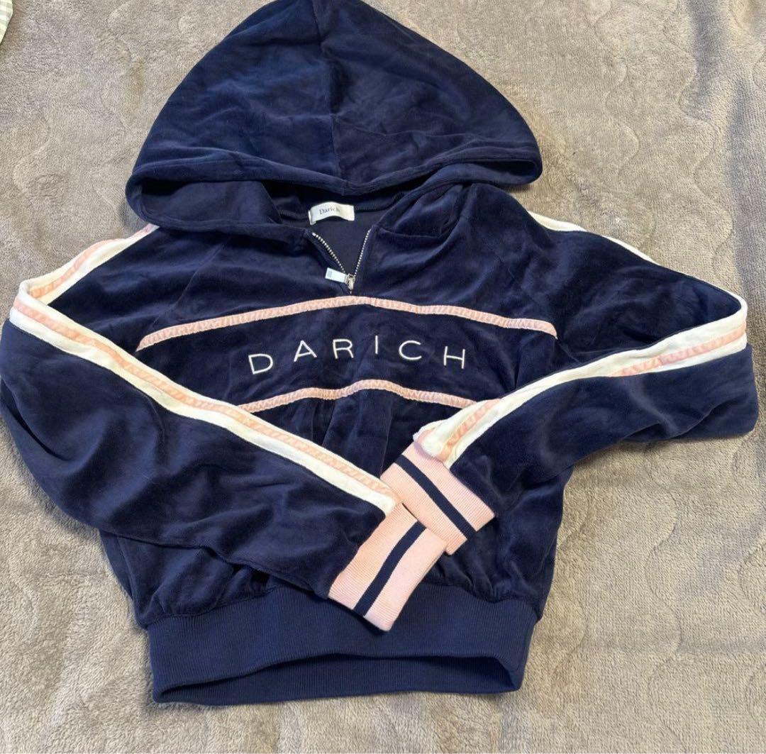 ダーリッチ　ラインベロアショートフーディ　バイカラーコードベロアワイドパンツ