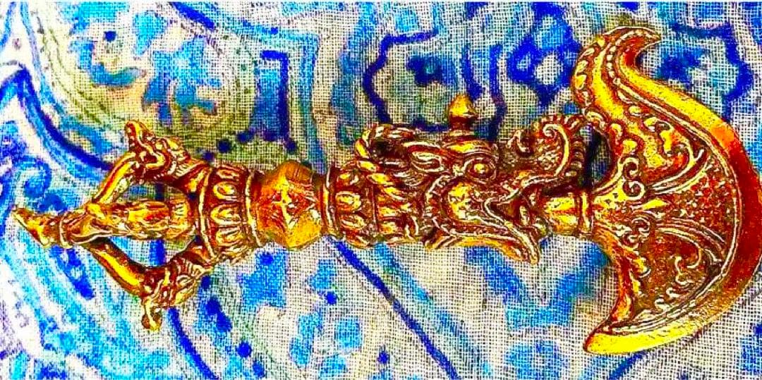 魔除け！金運！煩悩除！祈祷済みチベット製密教法具　金剛斧(カルタリ) 黄銅製