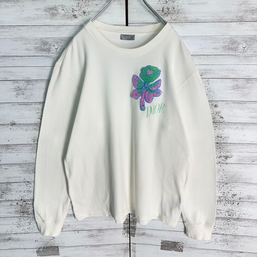 11928【美品・Lサイズ】Dior パイルロゴ　刺繍　ロングtシャツ白　コラボ