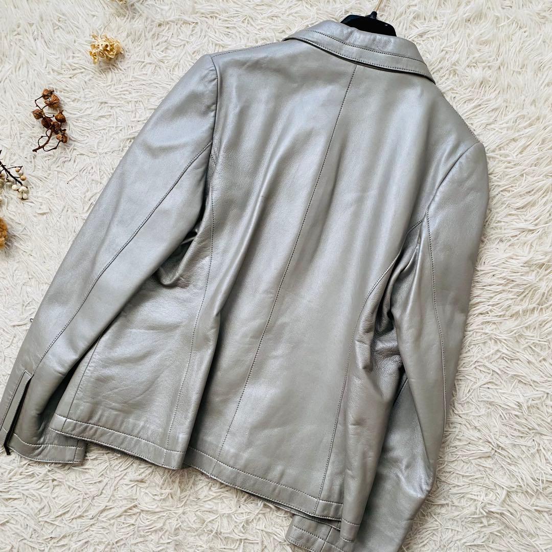 極美品 CARAVAN 最高級ラムレザー メタリックシルバー レザージャケット