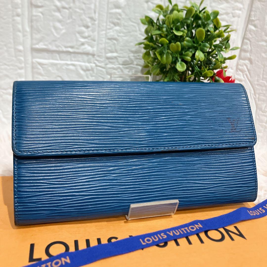 美品 ルイヴィトン エピ ポシェット ポルトモネ クレディ 長財布 青 ブルー
