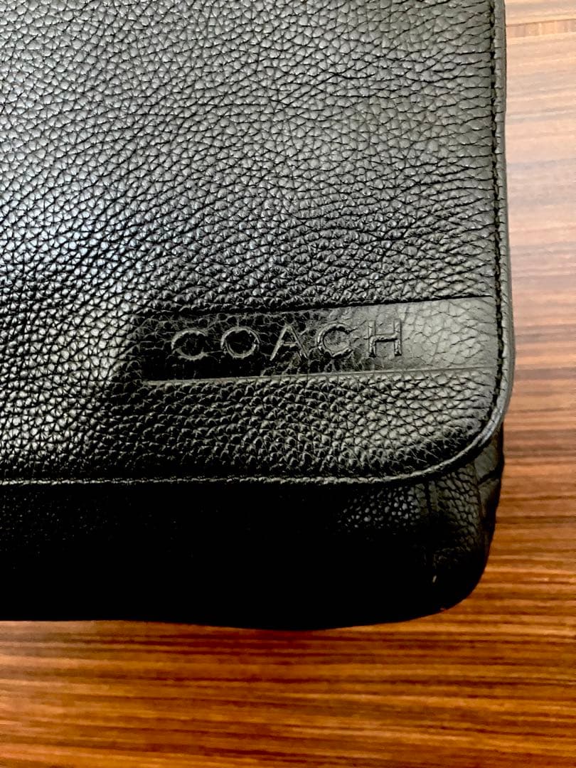 COACH レザー ショルダーバッグ 本革 フラップ 斜めがけ 黒 メンズ
