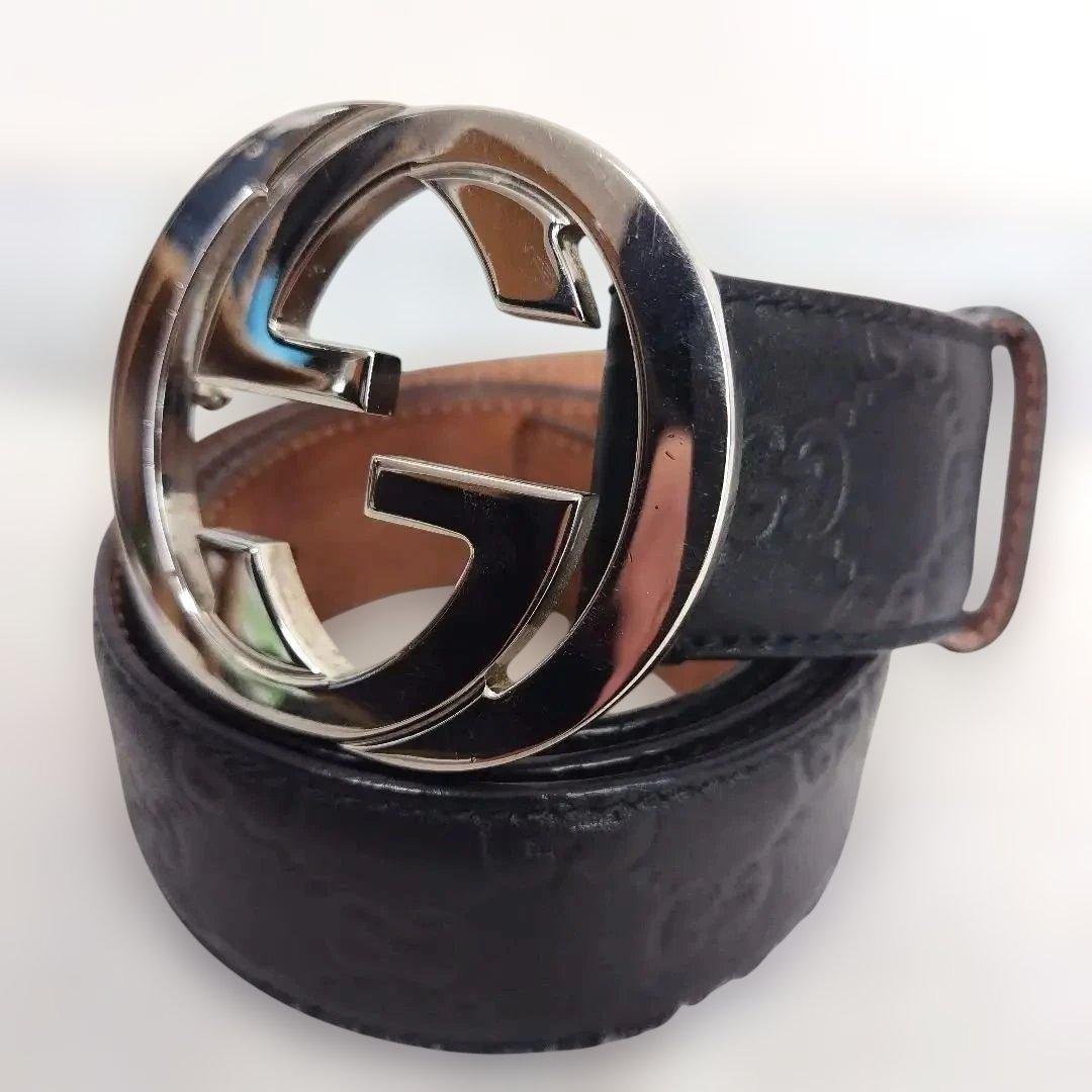 ✨超美品✨ GUCCIベルト インターロッキング ブラック シルバー グッチシマ