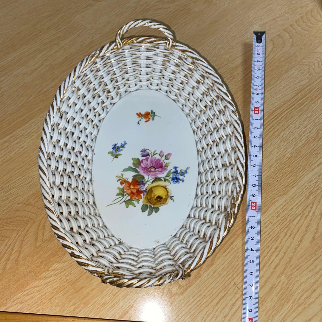 マイセン 網トレー　花柄　ボタン剣