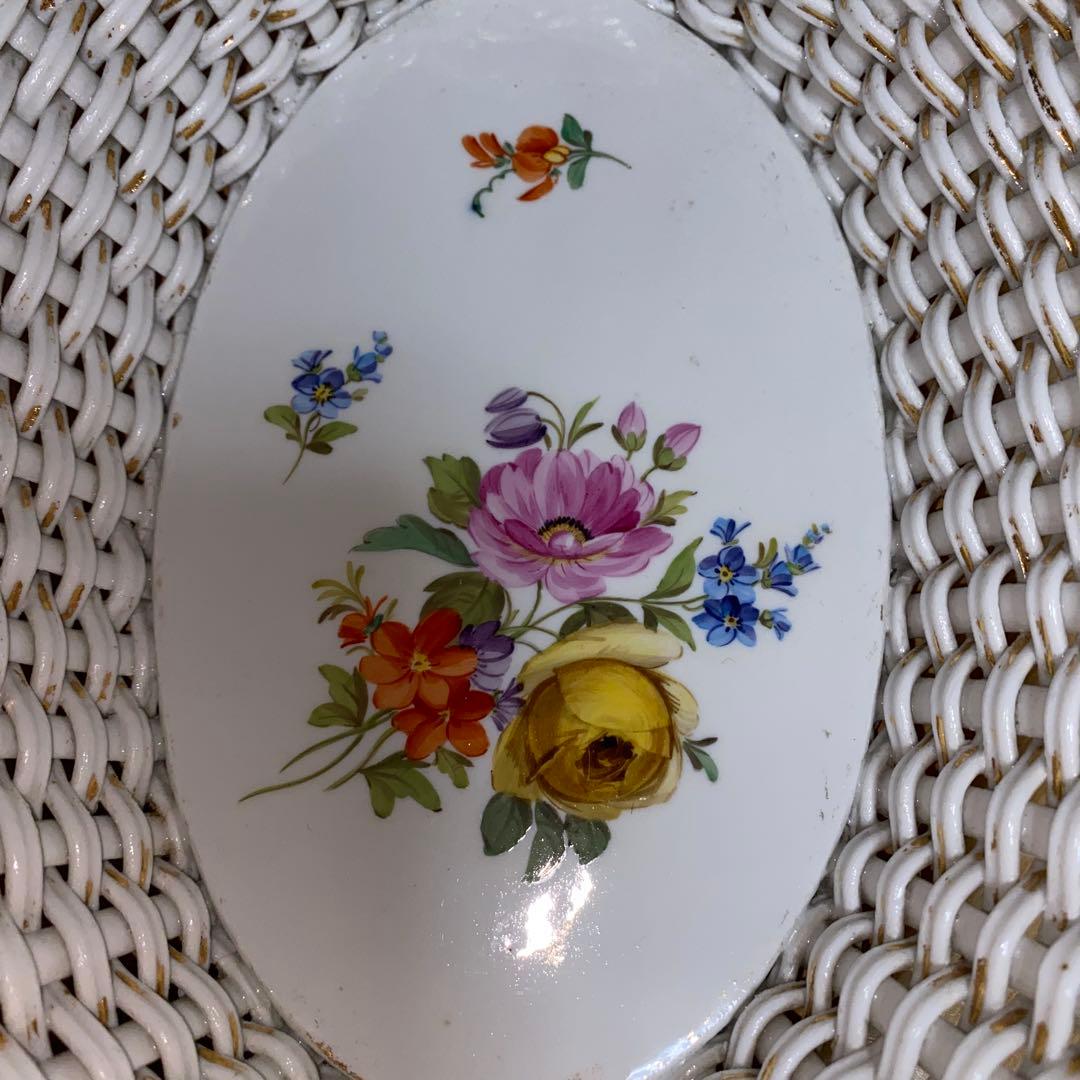 マイセン 網トレー　花柄　ボタン剣