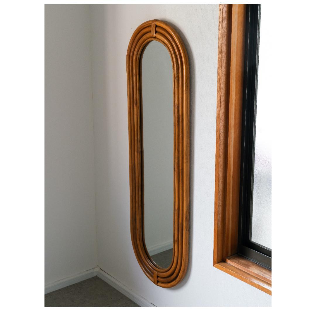 ヴィンテージ ラタン ウォールミラー 藤家具 昭和レトロ　アンティーク