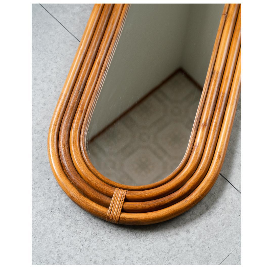 ヴィンテージ ラタン ウォールミラー 藤家具 昭和レトロ　アンティーク