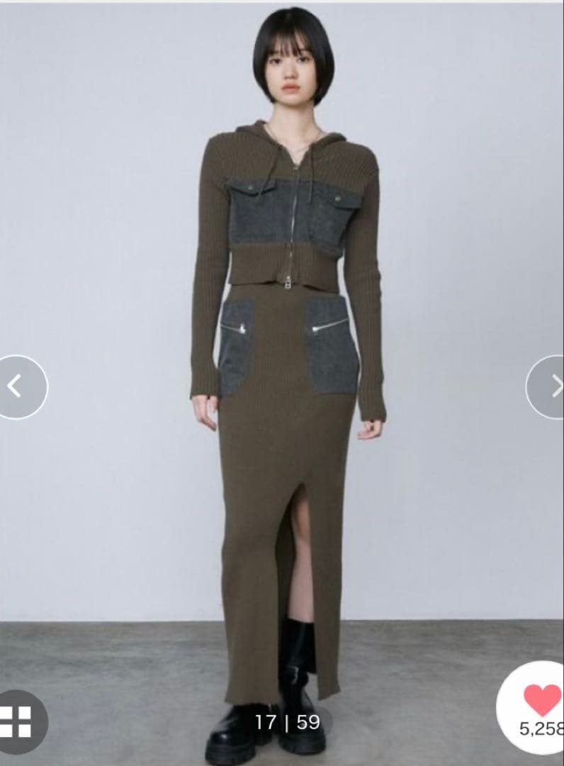 EMODAドッキングポケットリブワンピース カーキ