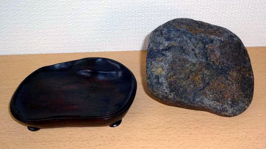 【鑑賞用自然石(風速)】自然石(只見川) 台座付き